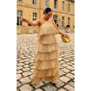 SMYM Gold Fringe Maxi Dress